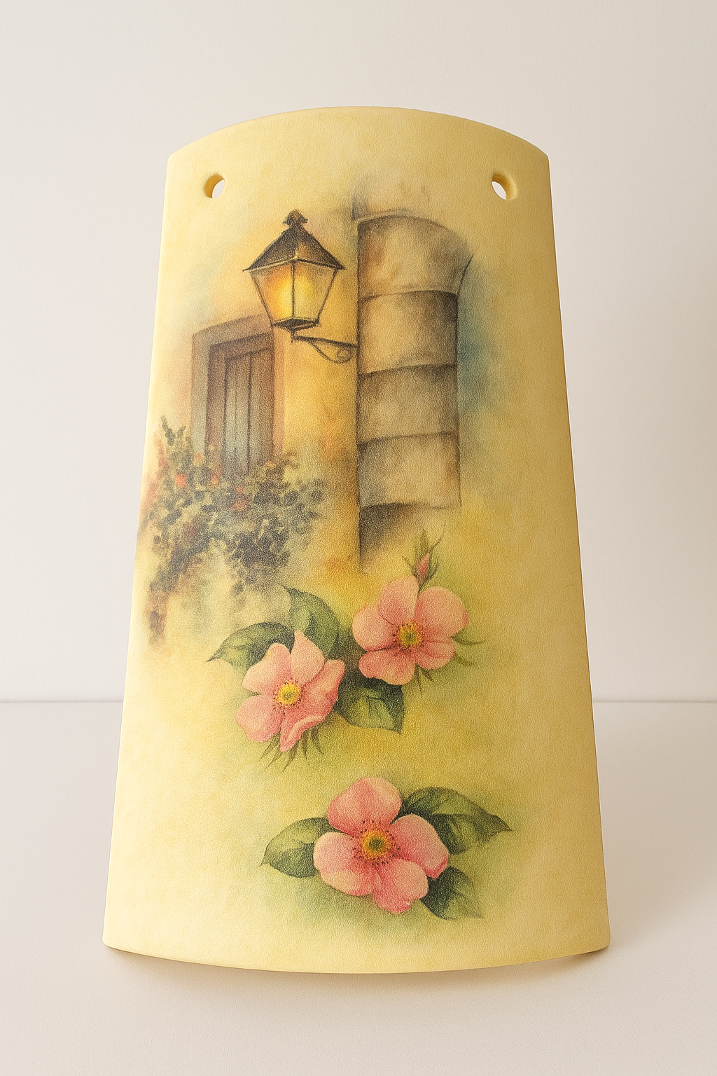 Carta da Decoupage Vintage con Fiori Rosa e Lampione – Motivo Romantico Shabby Chic