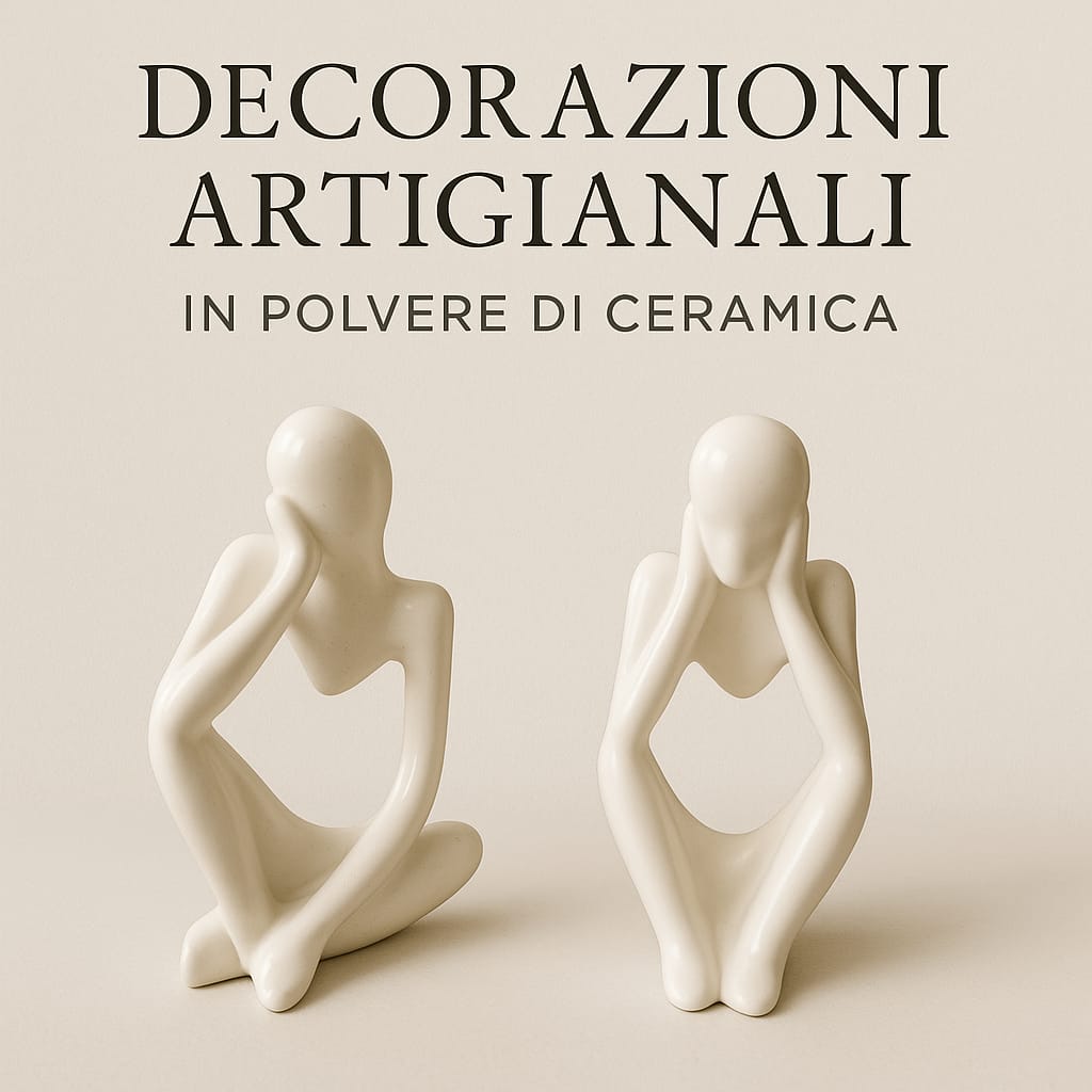 Coppia di sculture artigianali in polvere di ceramica – Decorazioni moderne bianche opache