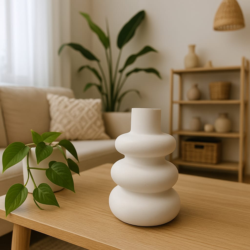 Vaso decorativo artigianale in polvere di ceramica – finitura bianca opaca