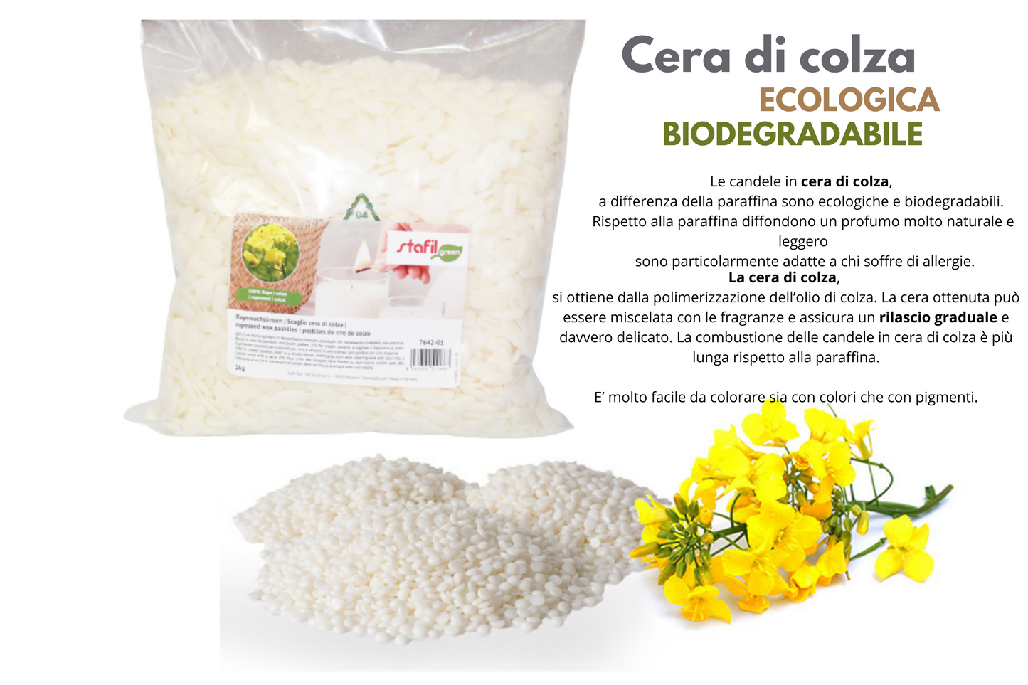 Stafil Cera di Colza vegetale in Scaglie per Creare Candele Artigianali 1 kg
