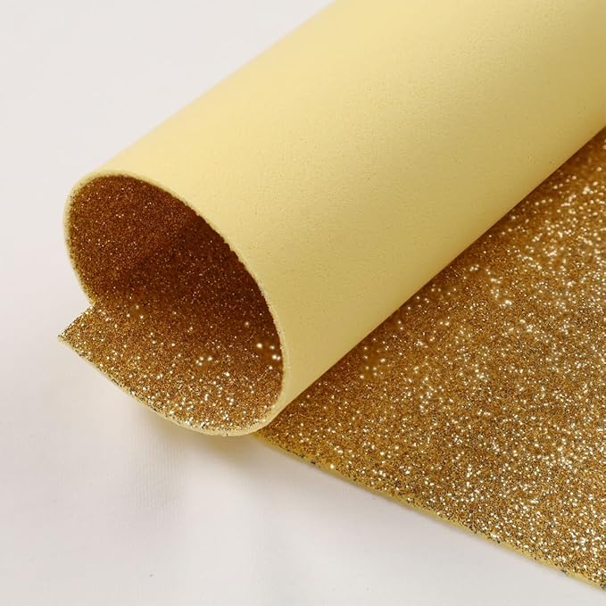 5 Fogli Gomma Eva Glitter Oro 40x60 cm - 2 mm per lavori Artigianali, Fiori, bomboniere, Decorazioni Craft per Fustelle e stampi