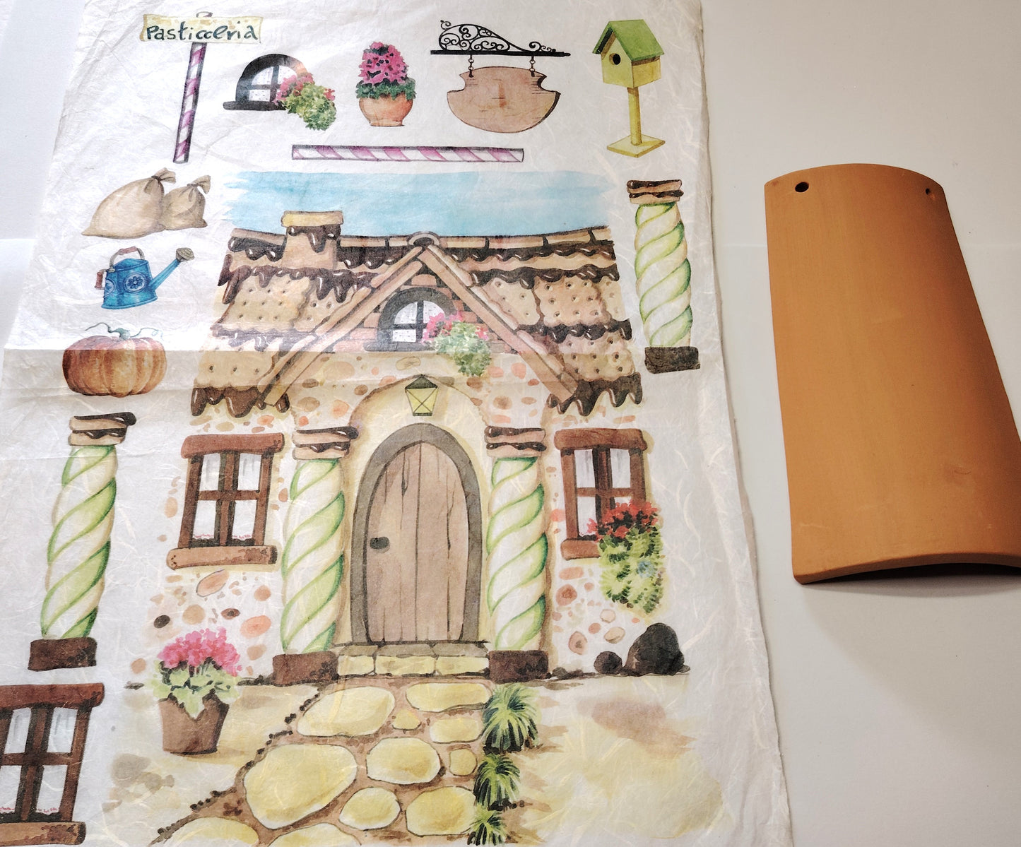 KIT Carta Decoupage + Tegola in cotto 21 cm x 12 cm – Introvabile! Ultimi pezzi a prezzo eccezionale Pasticceria