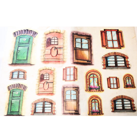 Carta da Decoupage Vintage con motivo Porte e Finestre – Ideale per Presepi o creazioni artistiche