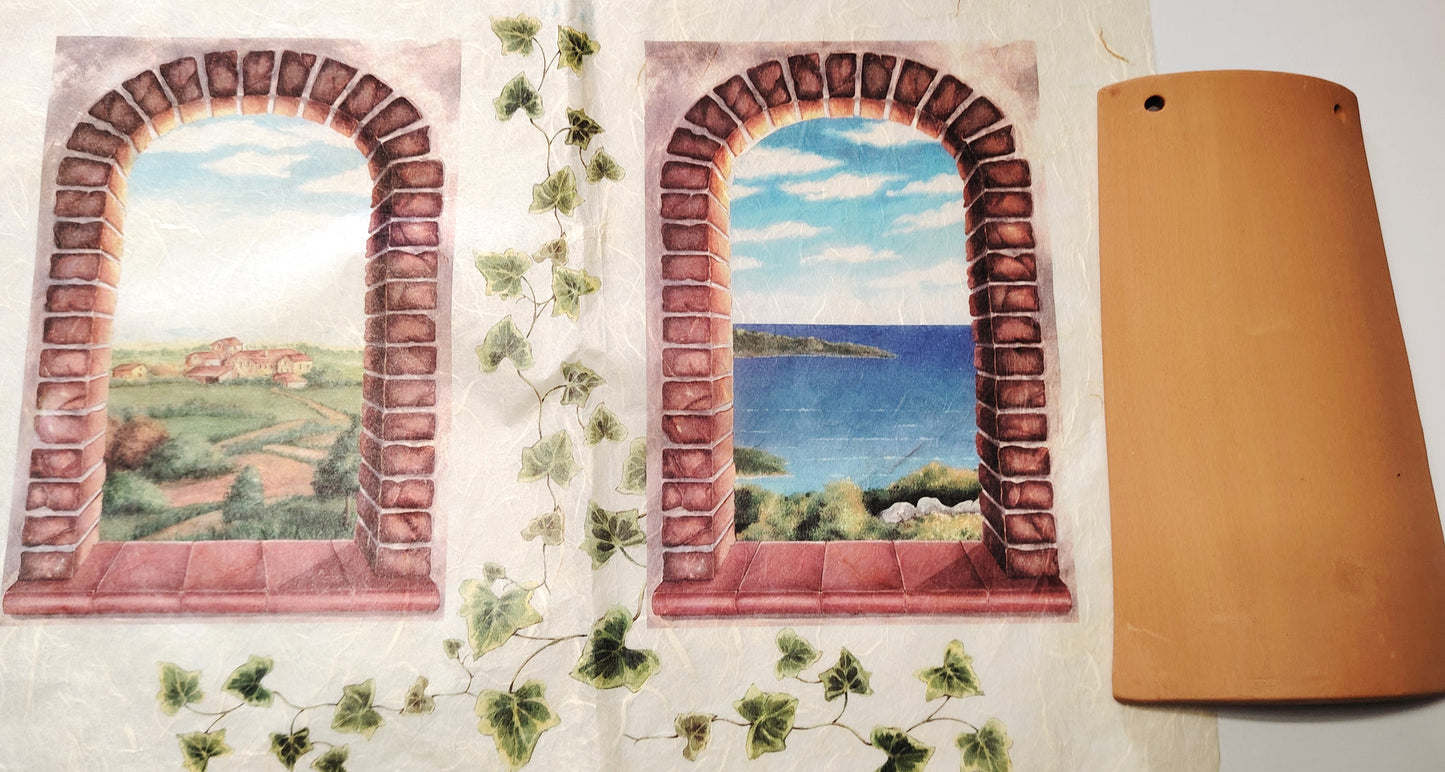 KIT Carta Decoupage + Tegola in cotto 21 cm x 12 cm – Introvabile! Ultimi pezzi a prezzo eccezionale Pasticceria - Finestra Grande