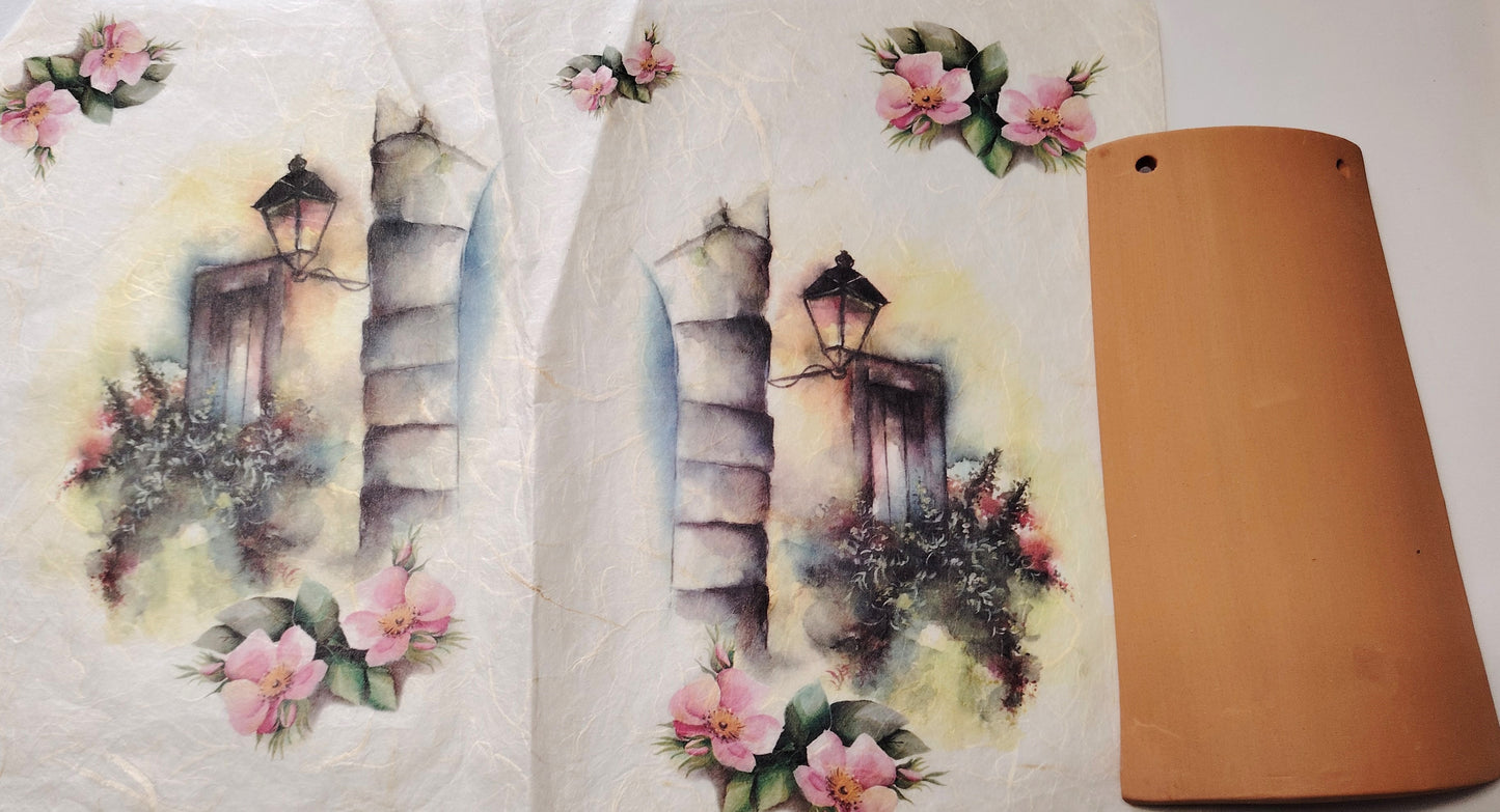 KIT Carta Decoupage + Tegola in cotto 21 cm x 12 cm – Introvabile! Ultimi pezzi a prezzo eccezionale - Casa con Arco