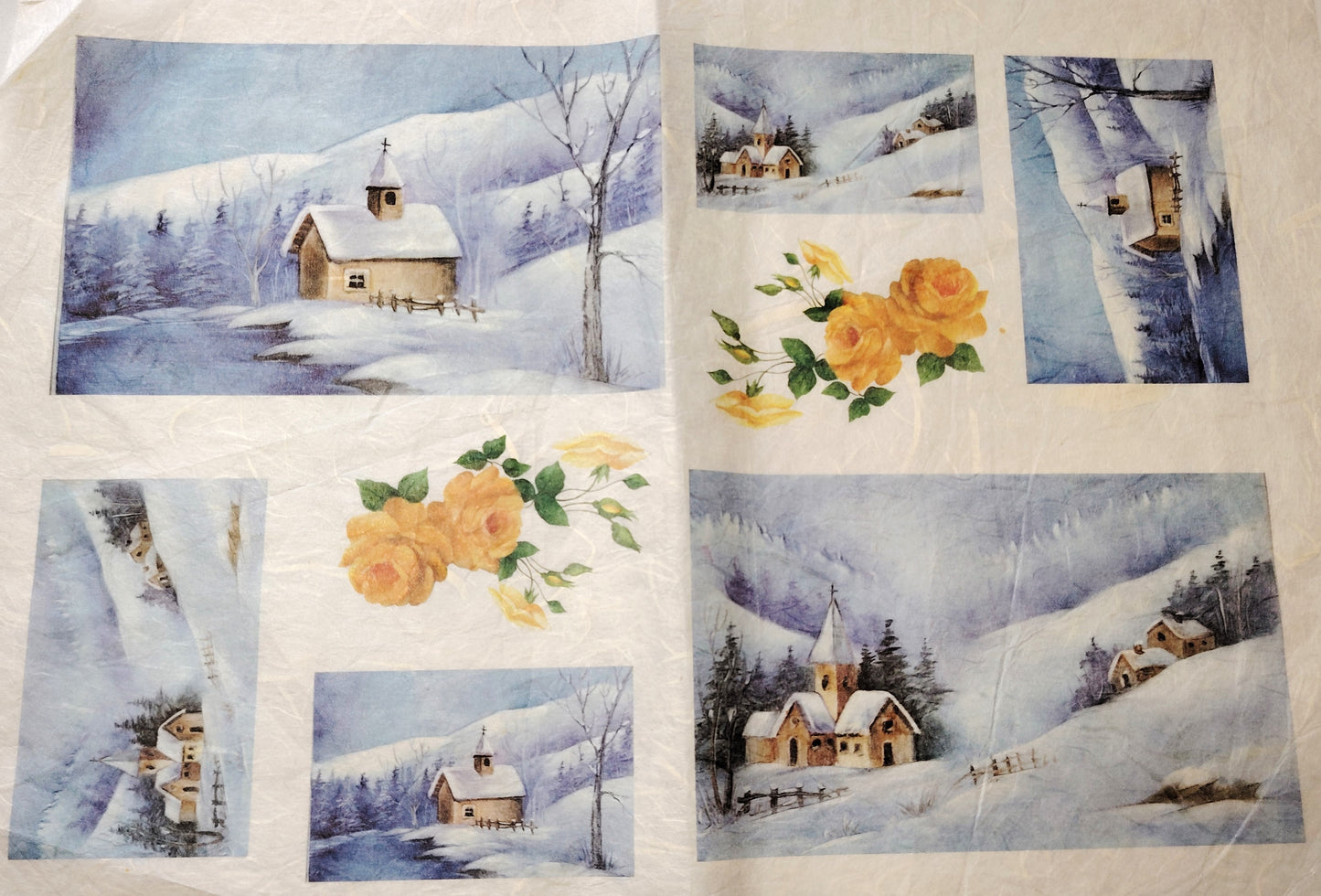 KIT Carta Decoupage + Tegola in cotto 21 cm x 12 cm – Introvabile! Ultimi pezzi a prezzo eccezionale - Paesaggi Innevati