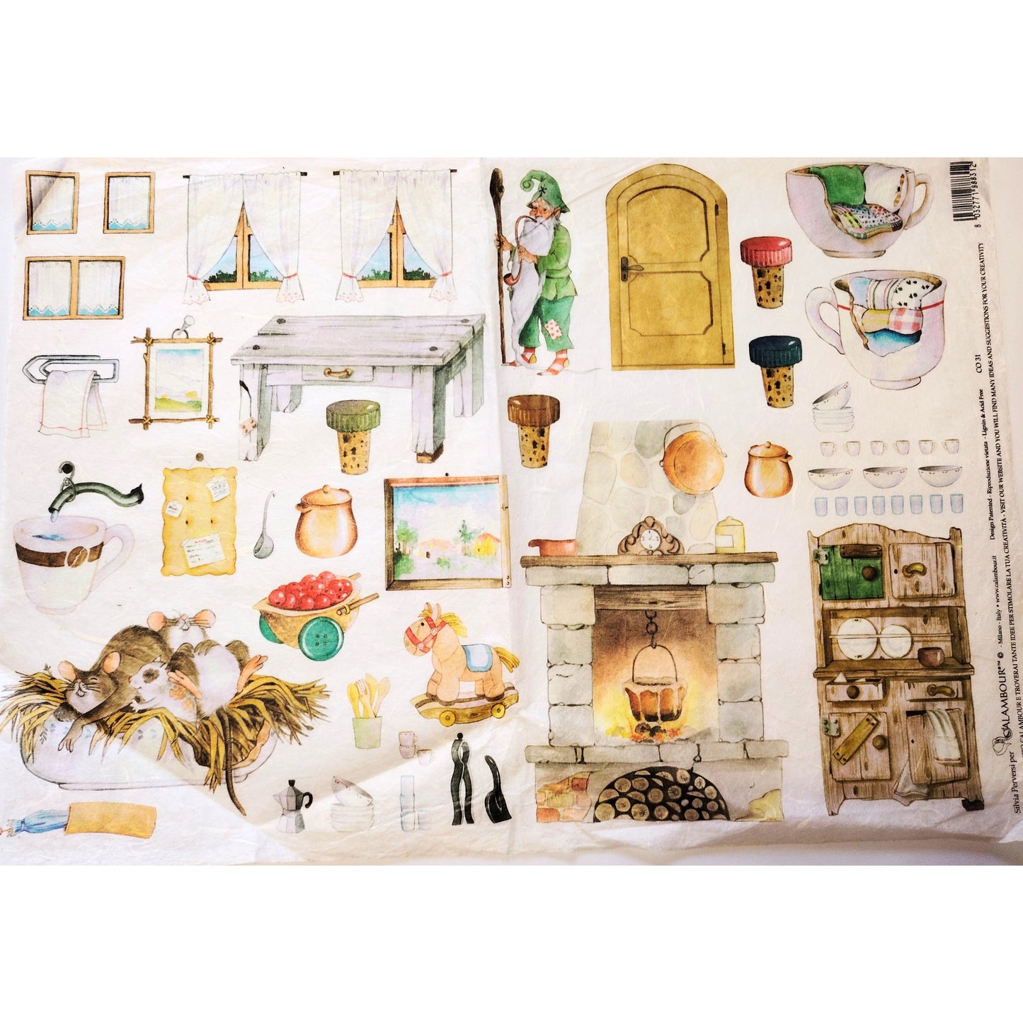 Carta da Decoupage Vintage con motivo Oggetti per Tegole e Presepi  – Ideale per Presepi o creazioni artistiche