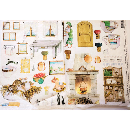 Carta da Decoupage Vintage con motivo Oggetti per Tegole e Presepi  – Ideale per Presepi o creazioni artistiche