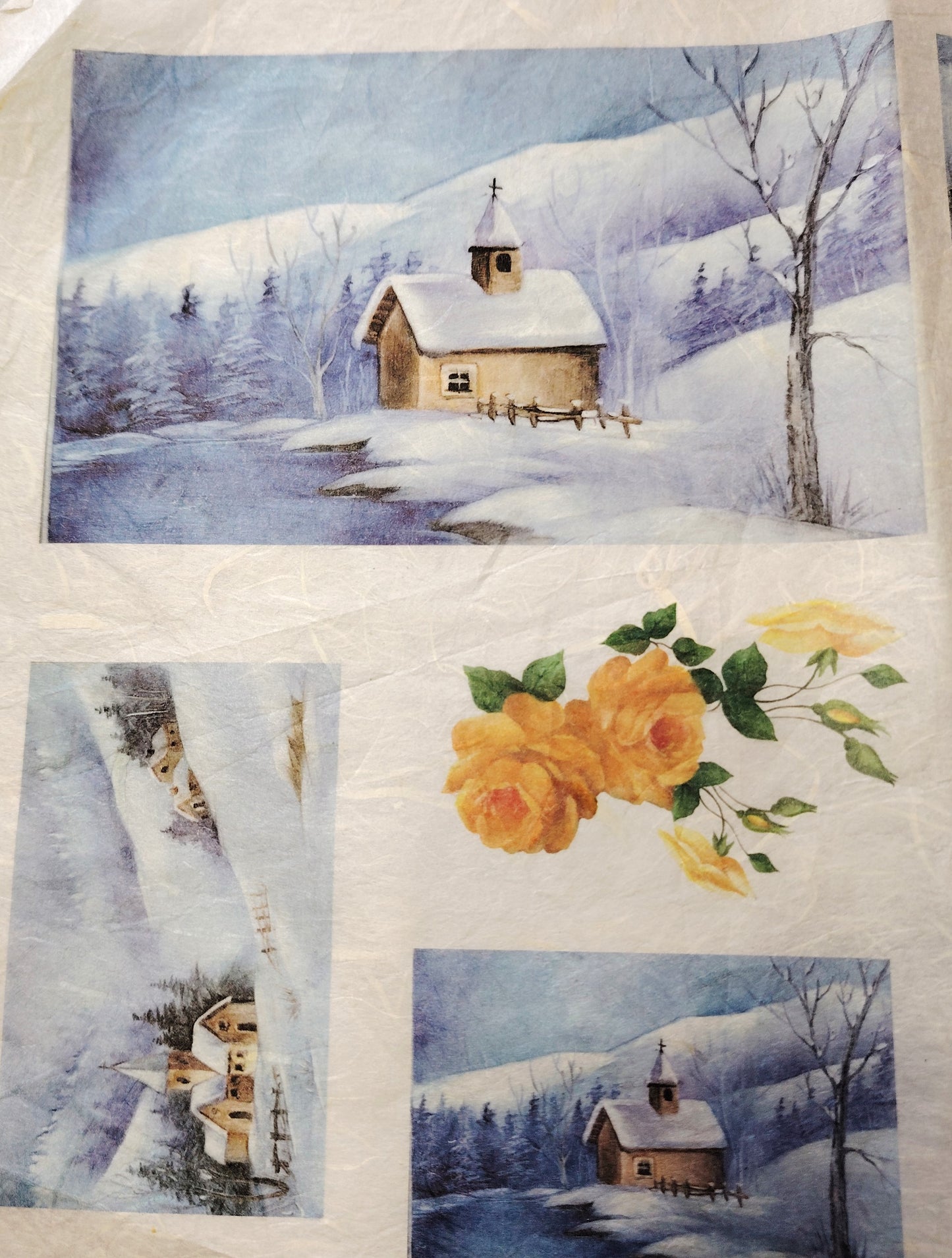 Carta da Decoupage Vintage con motivo Paesaggi Innevati 2 – Ideale per Presepi o creazioni artistiche