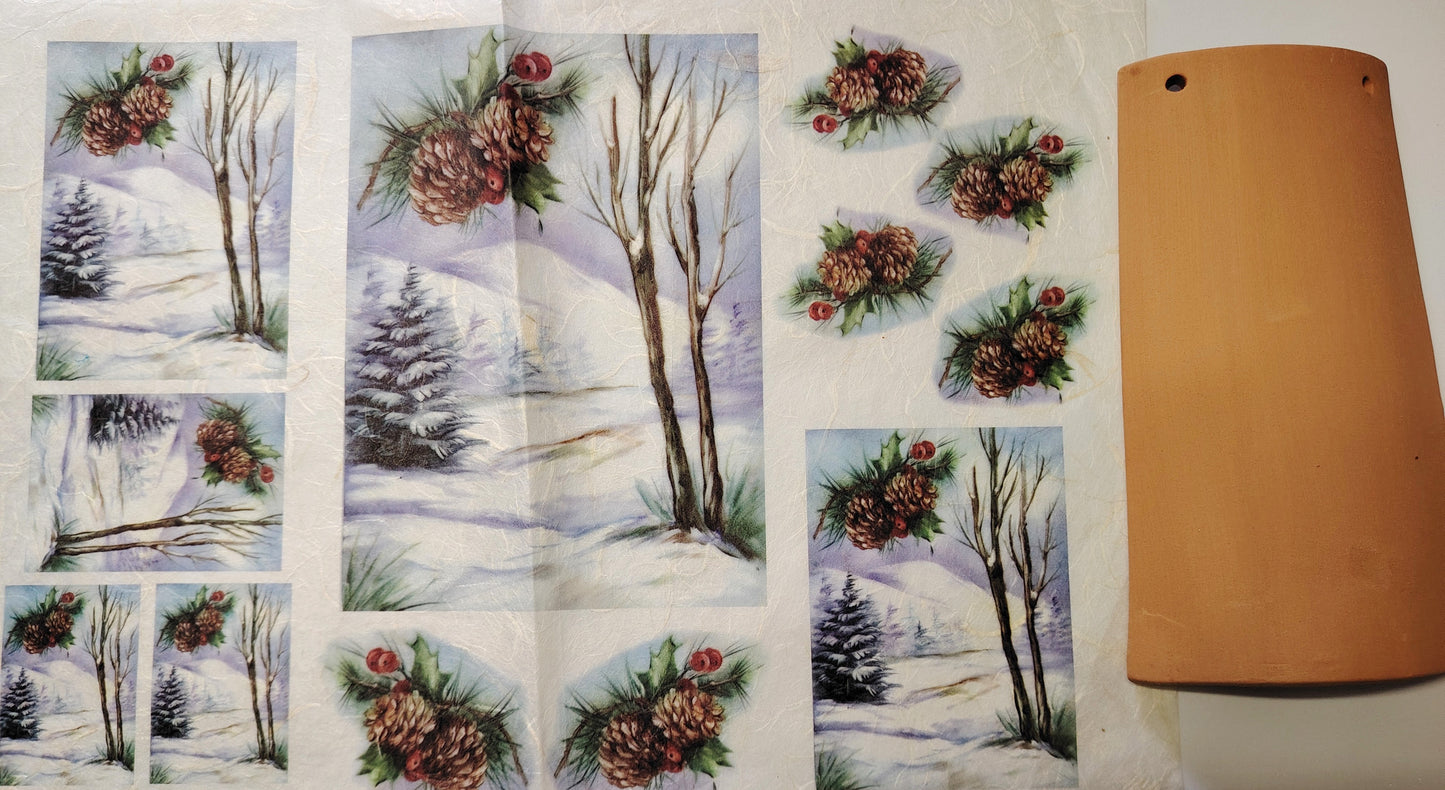 KIT Carta Decoupage + Tegola in cotto 21 cm x 12 cm – Introvabile! Ultimi pezzi a prezzo eccezionale - Paesaggi Innevati 2