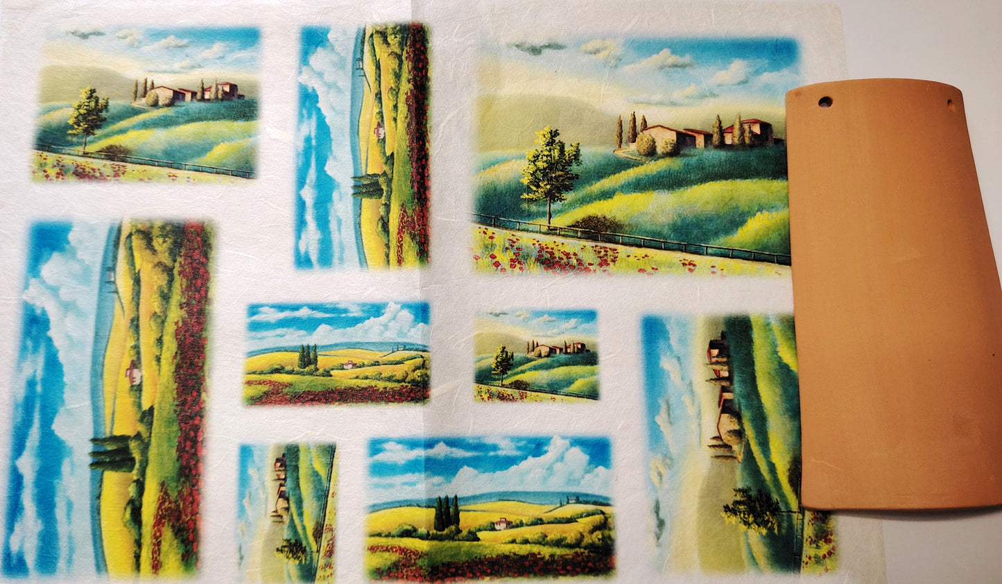 KIT Carta Decoupage + Tegola in cotto 21 cm x 12 cm – Introvabile! Ultimi pezzi a prezzo eccezionale - Paesaggi Toscani