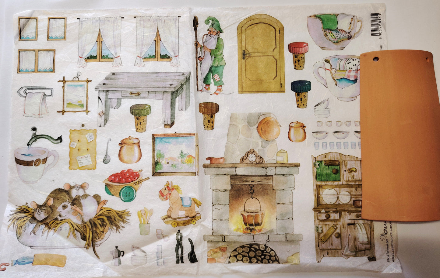 Carta da Decoupage Vintage con motivo Oggetti per Tegole e Presepi  – Ideale per Presepi o creazioni artistiche