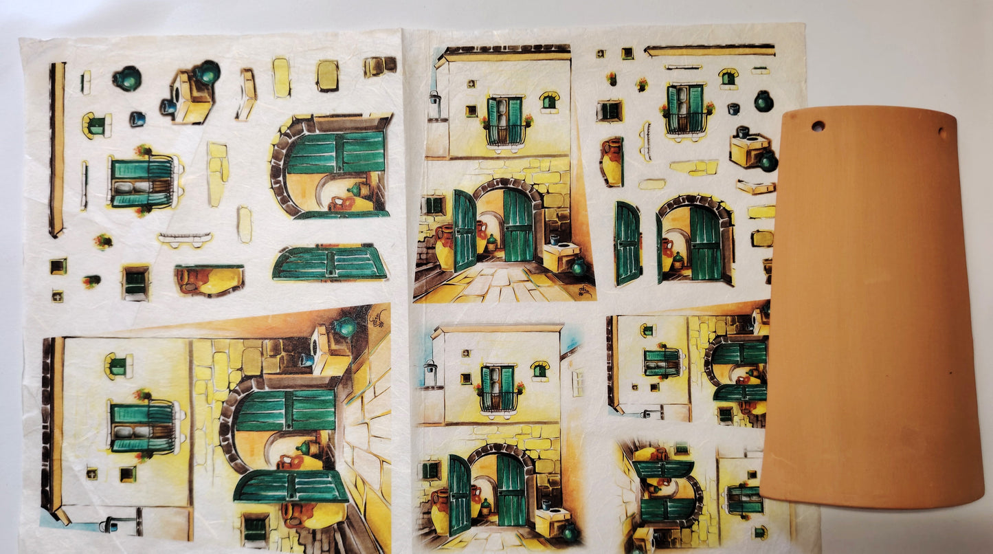 KIT Carta Decoupage + Tegola in cotto 21 cm x 12 cm – Introvabile! Ultimi pezzi a prezzo eccezionale - Tegola Butterfly 2 fogli misti