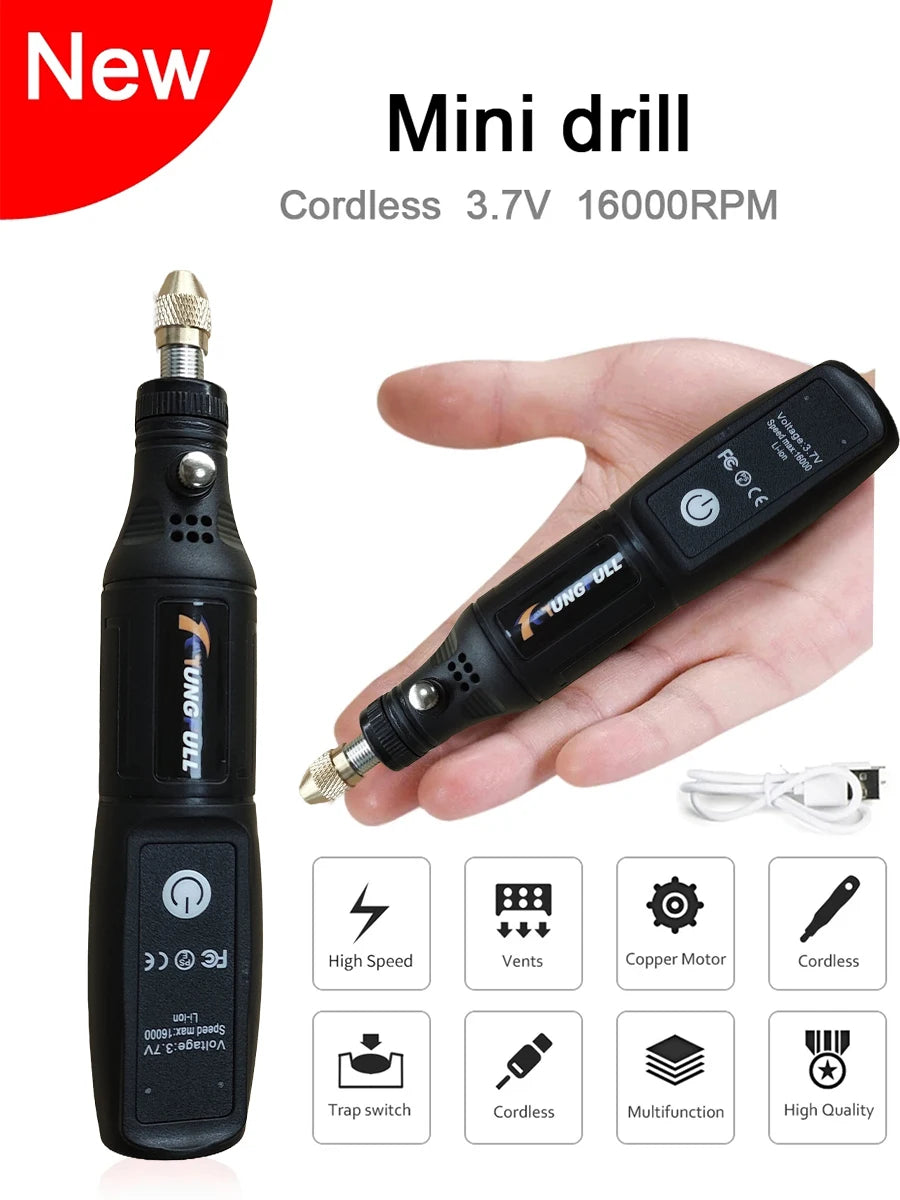 Mini trapano elettrico USB Wireless Mini trapano portatile utensile rotante lavorazione del legno penna per incisione strumenti Dremel per gioielli metallo vetro