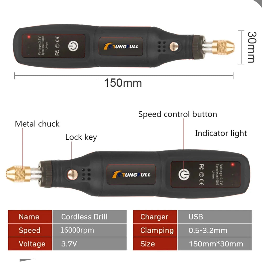 Mini trapano elettrico USB Wireless Mini trapano portatile utensile rotante lavorazione del legno penna per incisione strumenti Dremel per gioielli metallo vetro