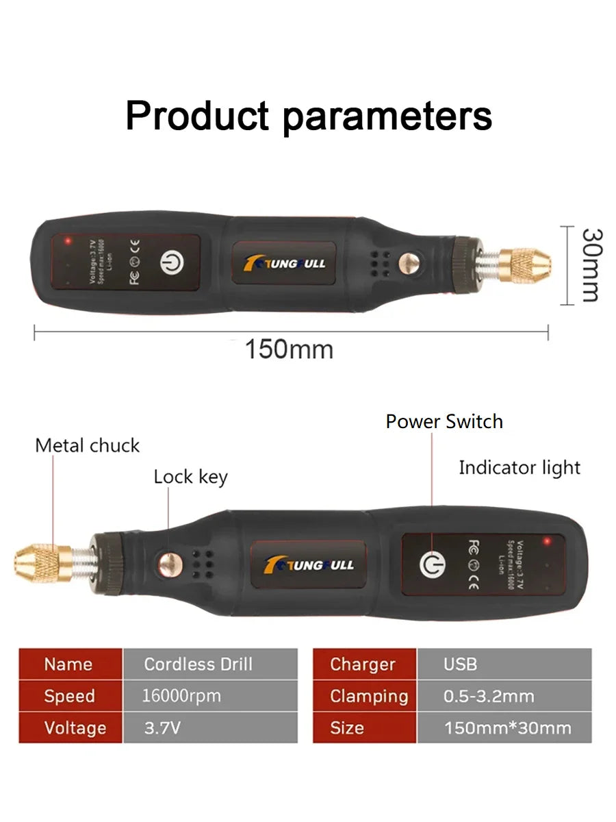 Mini trapano elettrico USB Wireless Mini trapano portatile utensile rotante lavorazione del legno penna per incisione strumenti Dremel per gioielli metallo vetro
