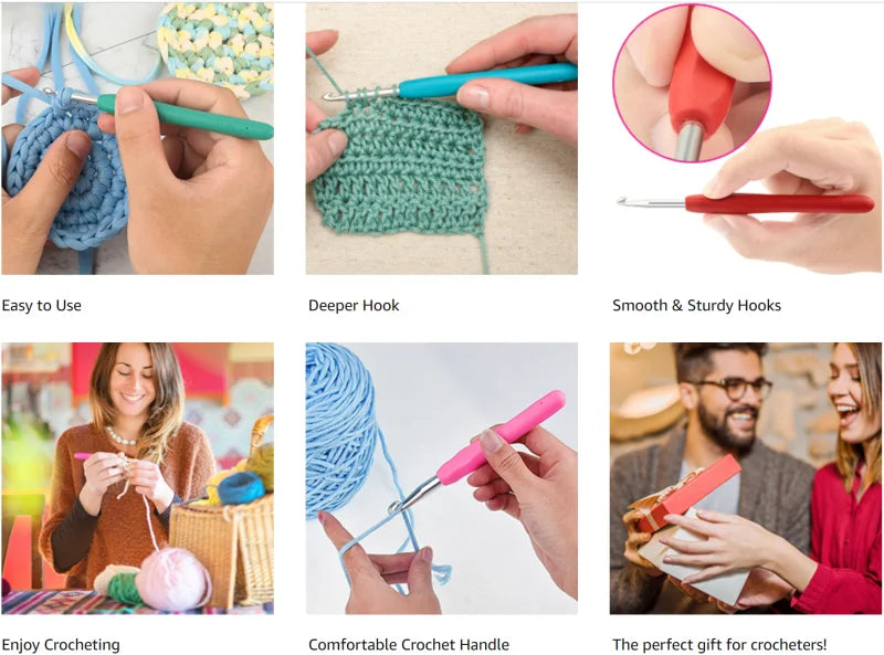 Set di uncinetti Kit di uncinetti in filato colorato per principianti Ferri da maglia con manici ergonomici per mani artrite