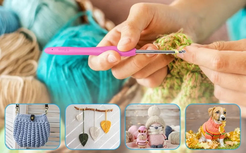 Set di uncinetti Kit di uncinetti in filato colorato per principianti Ferri da maglia con manici ergonomici per mani artrite