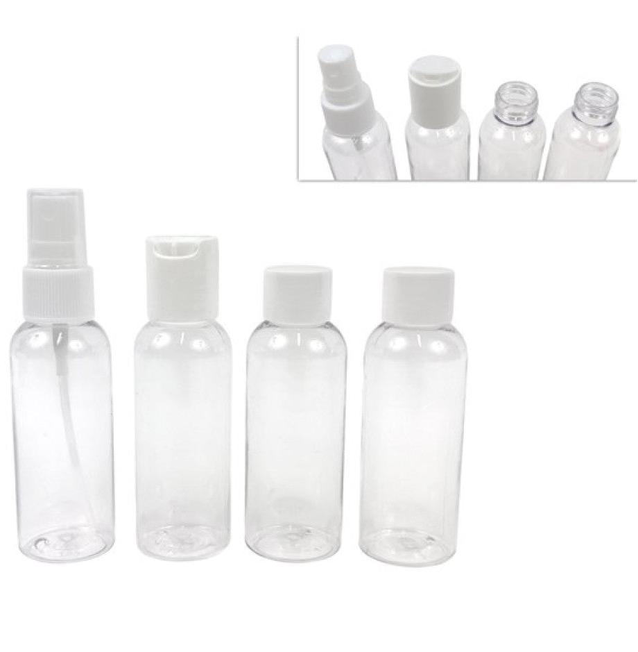Set 4 Bottigliette Da Viaggio 50ml Kit Liquidi Aereo