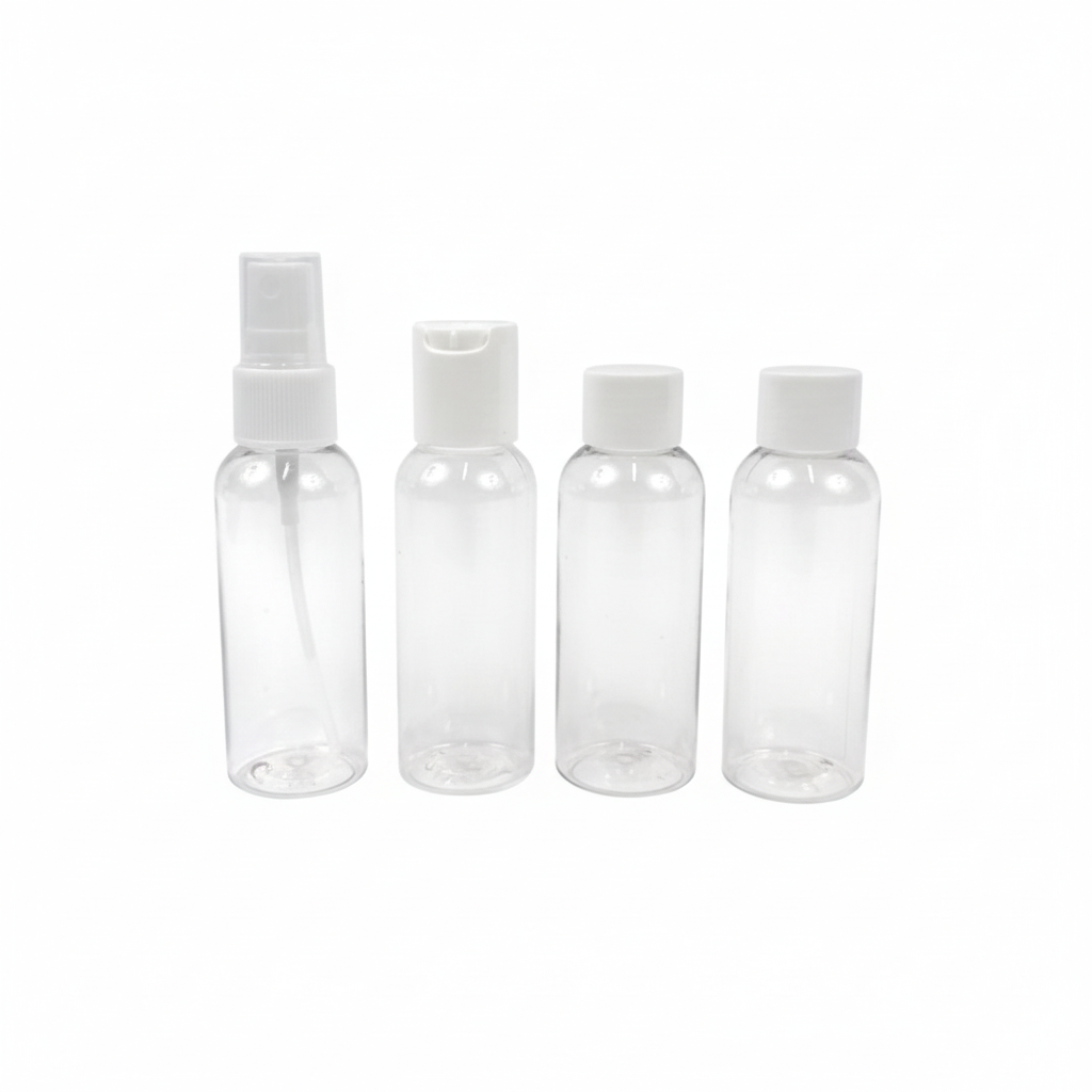 Set 4 Bottigliette Da Viaggio 50ml Kit Liquidi Aereo