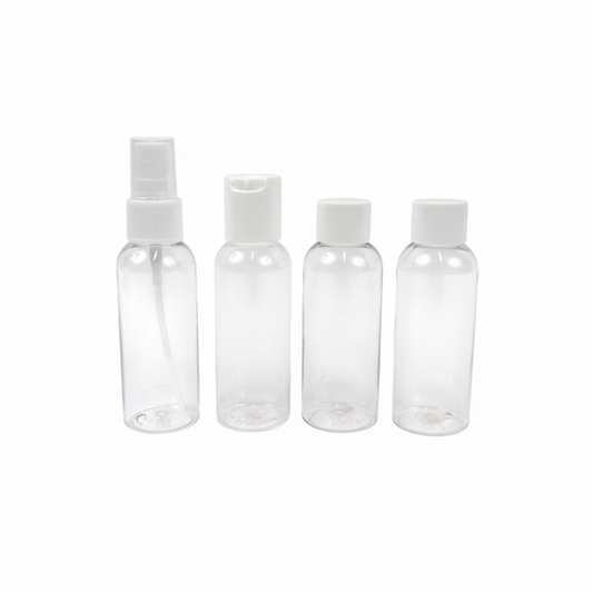 Set 4 Bottigliette Da Viaggio 50ml Kit Liquidi Aereo