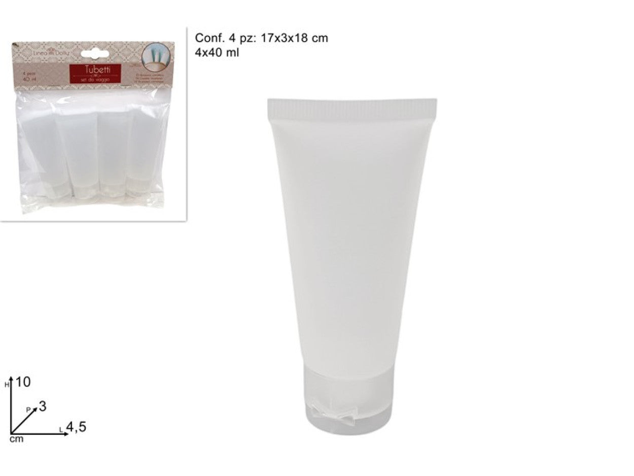 Set 4 Tubetti Da Viaggio Squeeze 40ml Kit Liquidi Aereo - Nuovo