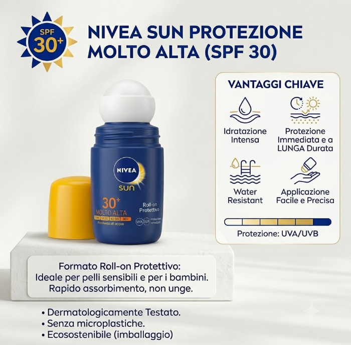 Crema solare roll-on protezione solare latte sole estate viaggio formato tasca