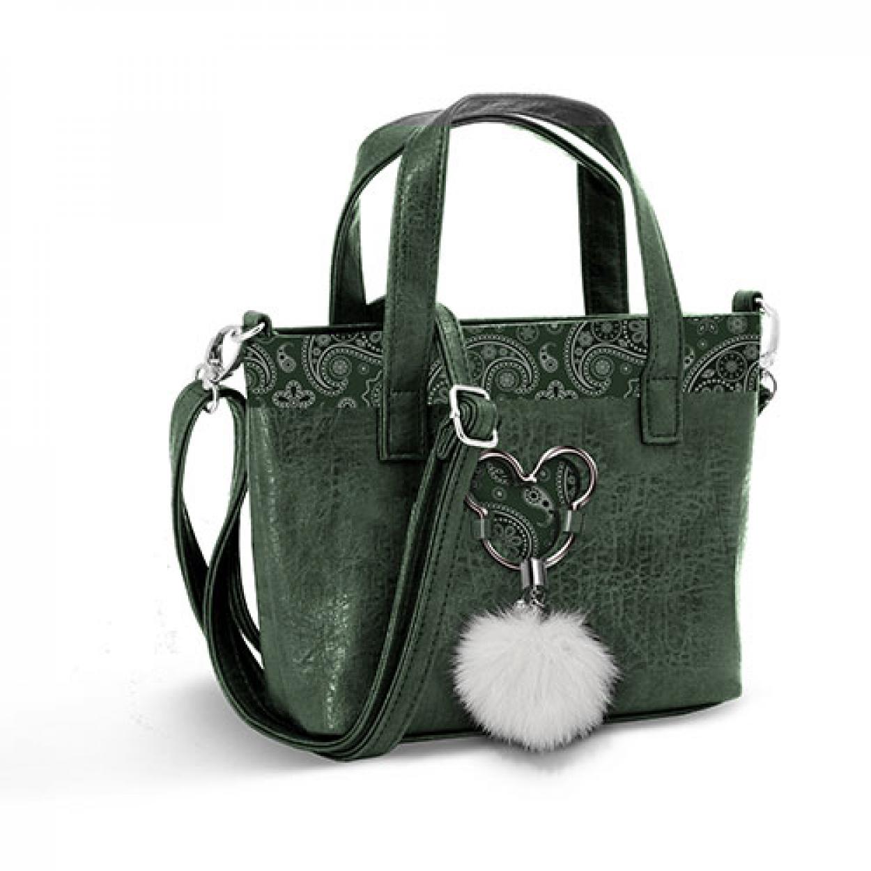 Borsa Tote Bag Verde di Mickey Mouse con Stampa Paisley e Comodi Manici Lunghi 33x22x10