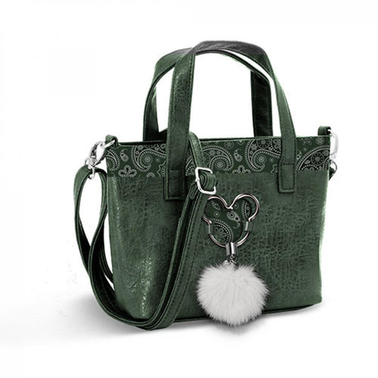 Borsa Tote Bag Verde di Mickey Mouse con Stampa Paisley e Comodi Manici Lunghi 33x22x10