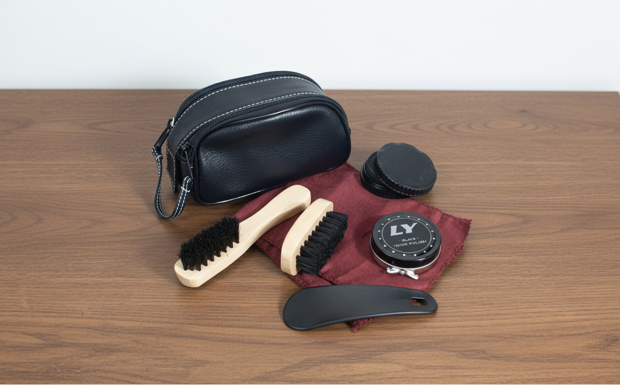Kit Pulizia Scarpe In Cofanetto Nero Con Doppia Zip - Nuovo